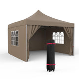 Garvee 10x10 Pop Up Canopy with Removable Sidewalls, Patented One-Push Tent with Wheeled Bag, Uv Resistant & Waterproof, Instant Outside Canopy for Outdoor Events, Patio, Backyard, Party, Camping - Khaki