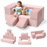 Garvee Kids Play Couch, 6Pcs Modular Kids Play Sofa for Playroom Bedroom, Kids Modular Couch Toddler Foam Sofa, Kids Convertible Sofa with Removable Cover, Pink - Pink