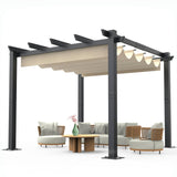 Garvee 10x10 Ft Outdoor Aluminum Pergola with Upgraded Retractable Canopy, Outdoor Shelter Suitable for Gardens, Backyard, Lawn, Deck - Khaki.