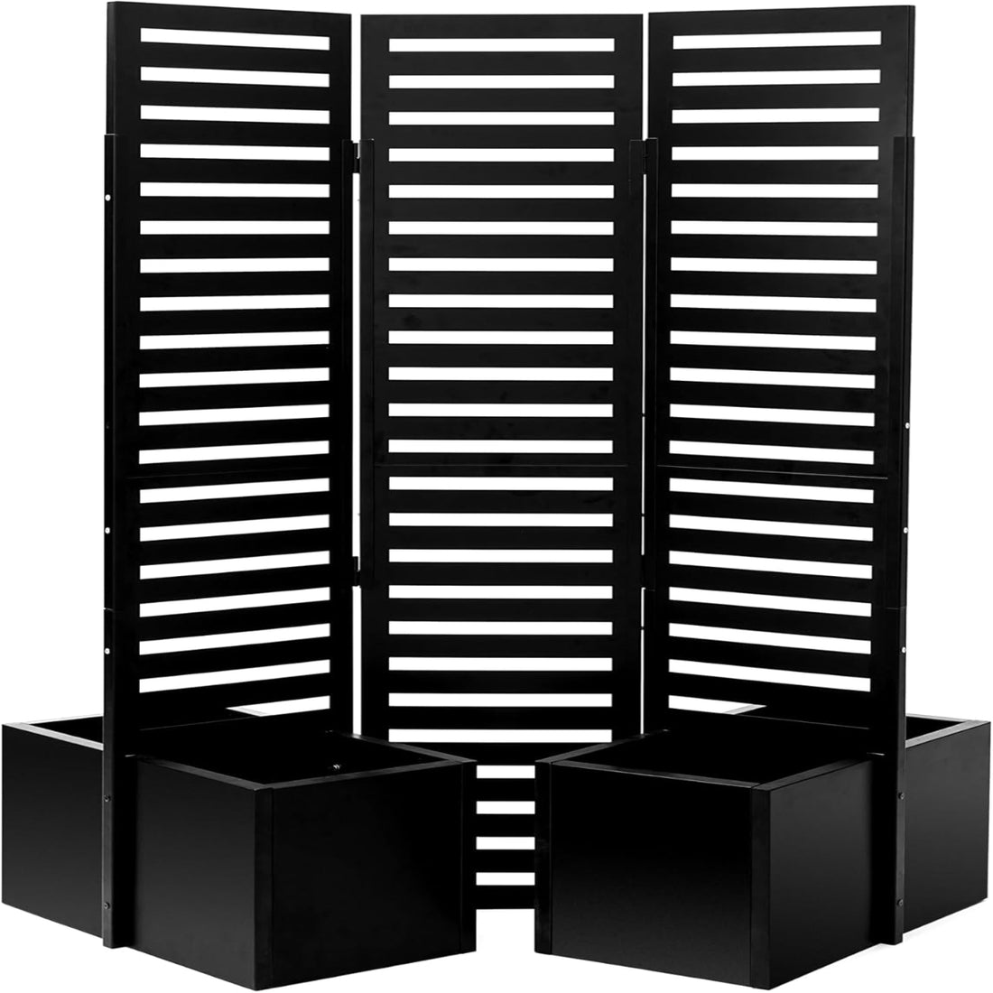 Garvee Privacy Screen Metal Garden Fence Panel with Planter Box, 3-Panel Freestanding Divider, Self-Draining Raised Beds, Durable Metal, Outdoor Patio Deck Yard