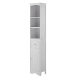 Garvee Tall Freestanding Storage Floor Cabinet with Drawer Adjustable Shelf for Home Bathroom Kitchen MDF White Rectangular