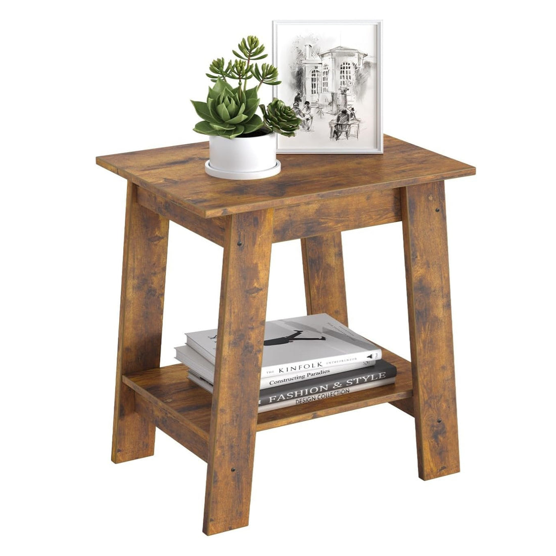 Garvee End Table, Small Side Table, Nightstand With 2-Tier Storage Shelf, Wood Bedside Table, Narrow Side Table Living Room, Side Table for Small Spaces, Bedroom, Entryway, Farmhouse, Rustic Brown