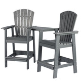Garvee Tall Adirondack Chairs Set of 2, HDPE Embossed Balcony Chair with Connecting Tray & Umbrella Hole, Patio Barstools with Wood Grain for Outdoor Lawn Pool Backyard - Grey