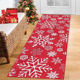 Garvee Christmas Area Rug 2x8 Snowflake Pattern Machine Washable Non Slip Polyester Indoor Decorative Accent Rug for Living Room Bedroom Kitchen - Red