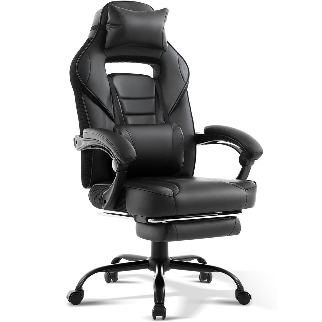 Garvee Ergonomic Computer Gaming Chair, Home Office Chair with Footrest, Headrest & Lumbar Support, 360° Swivel Height Adjustable Video Game Chair, 300LB Capacity for Adults and Teens, Black