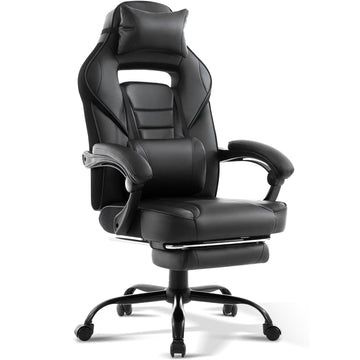 Garvee Ergonomic Computer Gaming Chair, Home Office Chair with Footrest, Headrest & Lumbar Support, 360° Swivel Height Adjustable Video Game Chair, 300LB Capacity for Adults and Teens, Black
