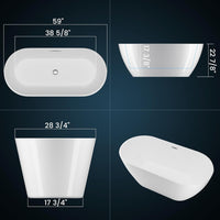 Garvee SZ1 59" Freestanding Bathtub in Streamline Design with Chrome Overflow and Drain, cUPC Certified, White