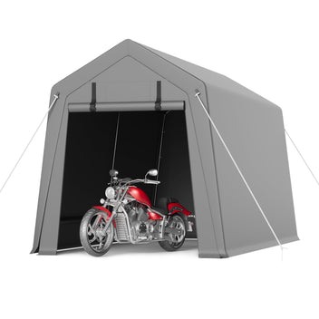 Garvee 6'x6' Portable Carport with Rolled-Up Zipper Door, Waterproof Garage for Motorcycle, Bike, Firewood Storage, Grey