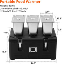 36Qt Insulated Food Warmer with 3 Steel Pans for Events