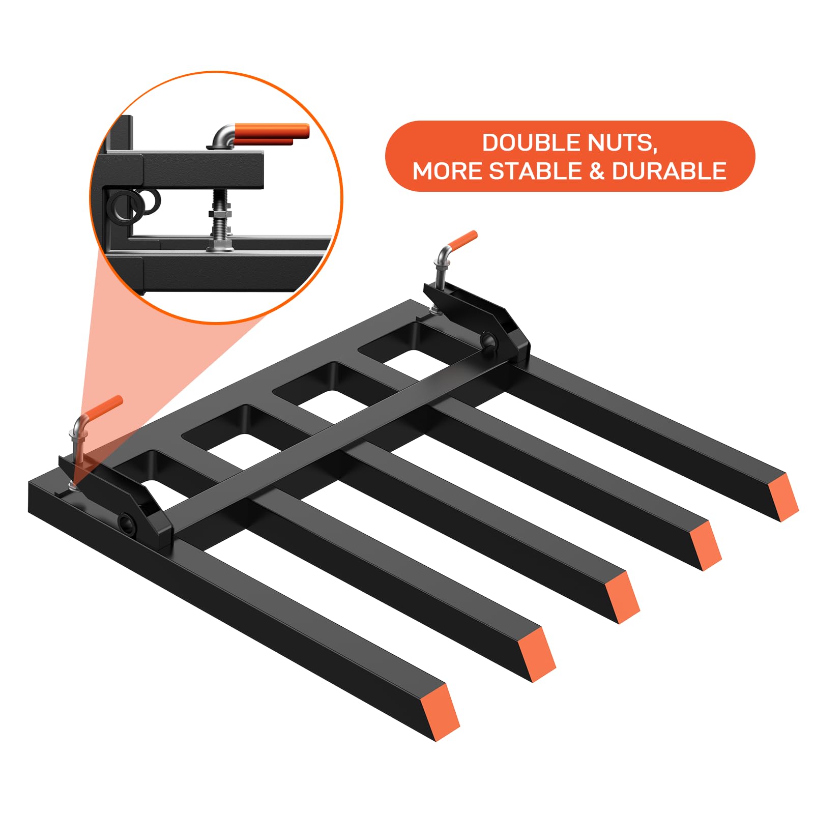 GARVEE 42" Clamp-On Debris Forks - 2500LB Capacity, 5-Tine Steel Design for Tractors & Skid Steers (Durable, Easy Install, Farm/Construction)