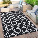 Garvee Outdoor Black & White 6x9 Rug, Waterproof Reversible Plastic Straw Geometric Carpet for Camping, RV, Backyard, Deck, Patio - Black & White