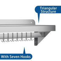 Stainless Steel Wall Shelf with Backsplash Hooks for Storage - GARVEE