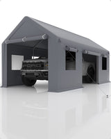 Garvee Carport 13'x20' Portable Garage, with Heavy Duty Car Port Canopy and Reinforced Steel Poles, 4 Roll-up Doors & 4 Windows, for Pickup, Boat, and Equipment, Silver Gray - Grey