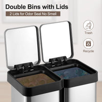 Trash Can,Dual Garbage Can & Recycle Bin, 2 Compartments & 2 Pedal, Soft Close Lid and Airtight, for Home, Office, Business
