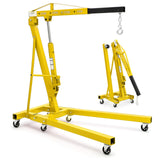 Garvee 2-Ton Folding Engine Hoist - 4400 lbs Capacity Cherry Picker Hydraulic Shop Crane with Telescoping Boom, 6 Caster Wheels, Hitch, and Storage Stand for Automotive Repair and Garage Use, Yellow - Yellow