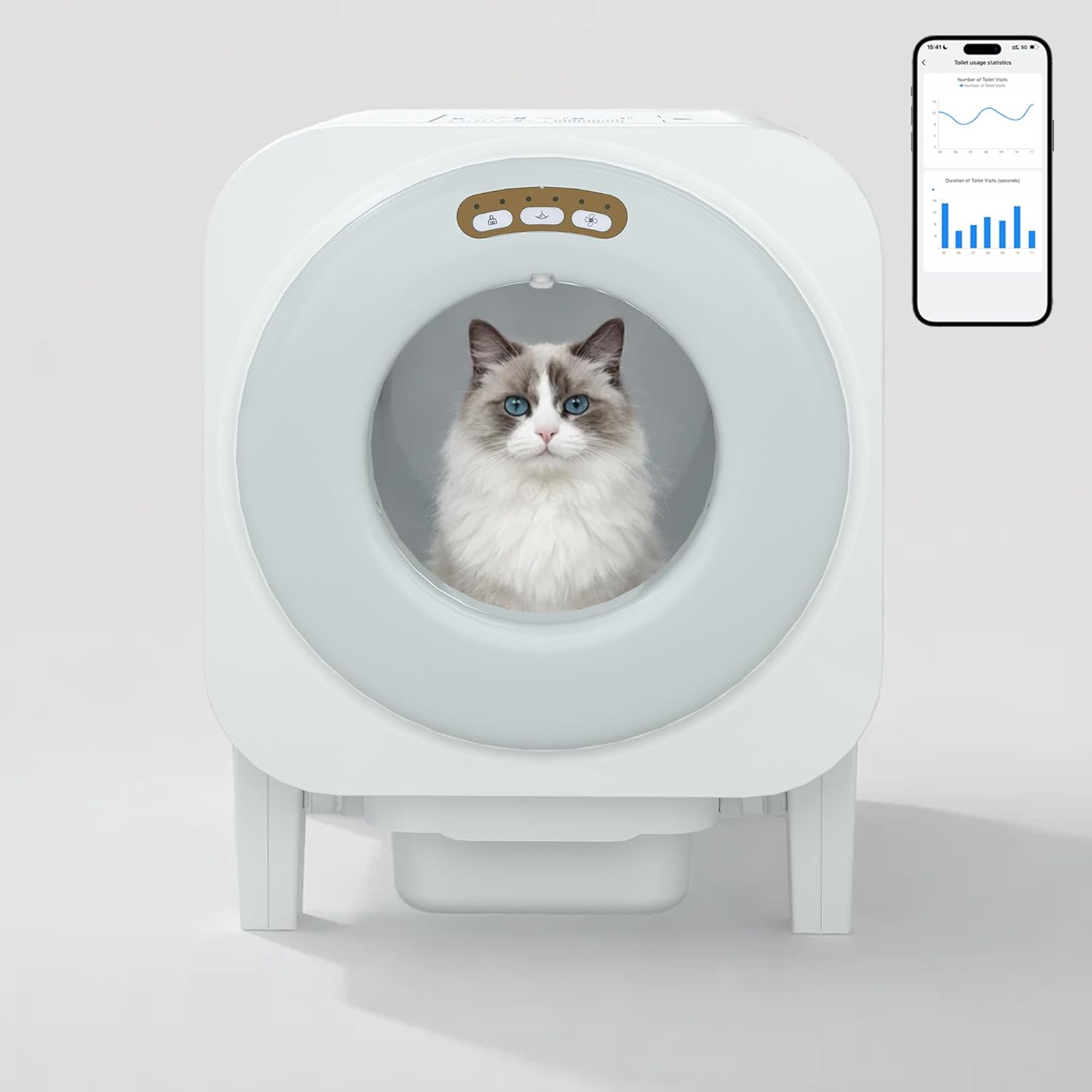 Garvee Automatic Cat Litter Box, 68L Self Cleaning Litter Box with APP Control, Dual Safety Protection and Odor Removal for Multiple Cats, White