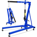 Garvee 2 Ton Folding Hydraulic Engine Hoist, 4400 lbs Shop Crane with Telescopic Boom, 6 Casters, Heavy-Duty for Garage and Workshop, Includes Gloves, Blue - Blue