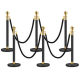 Garvee 6PCS Stanchion Posts Queue With Black Velvet Rope, Crowd Control Barriers For Events, 5 ft, Black & Gold