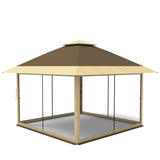 Garvee 12'x12' Heavy Duty Outdoor Gazebo - Double Roof Patio Canopy with Netting & Curtains for Deck, Backyard, Garden, Lawns, Khaki & Dark Khaki - Khaki