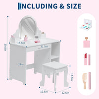 Garvee Kids Vanity with Lighted Mirror & Stool, 2 In 1 Little Girls Vanity and Wooden Makeup Playset with Adjustable LED Light, Storage Drawer & Shelves for Girls 3-9, White