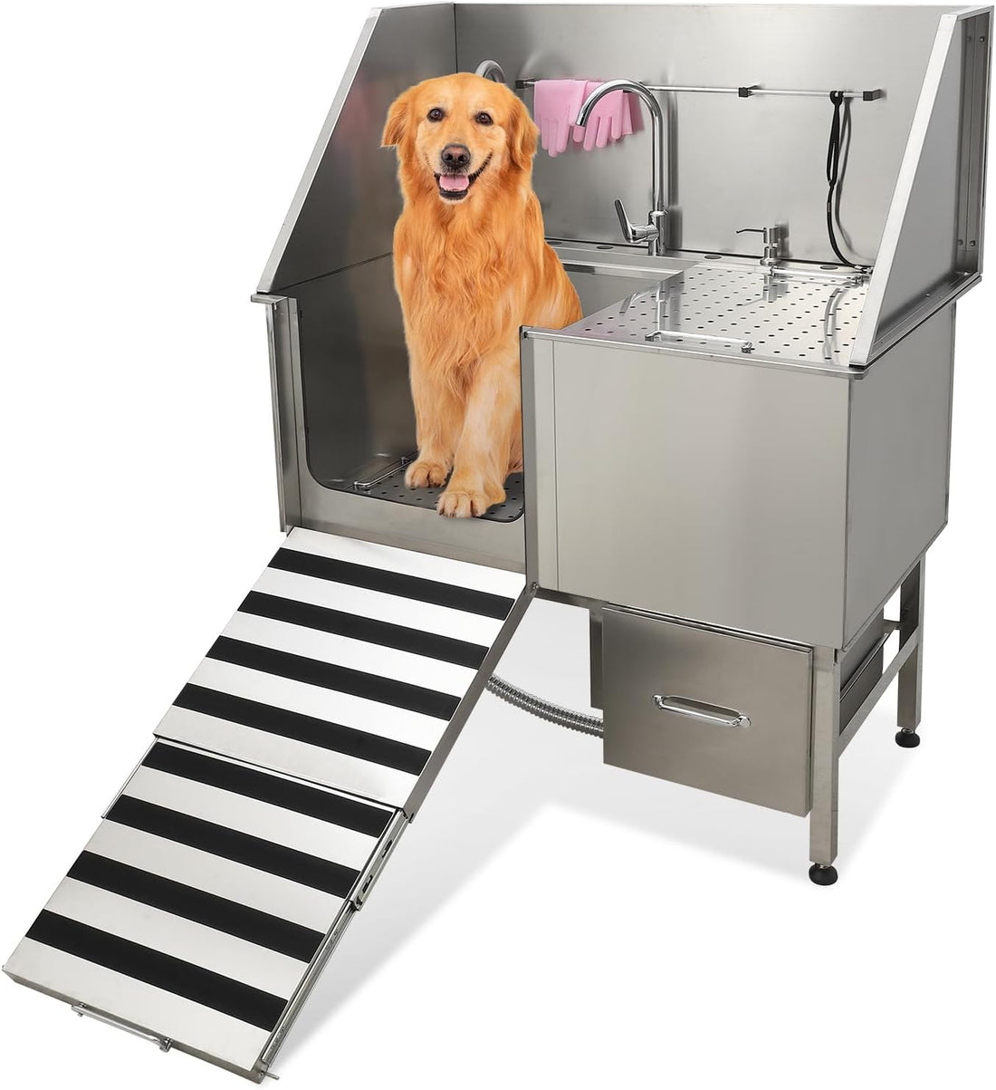 Professional 50" Dog Wash Station, Foldable Ramp