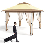 Garvee 11'x11' Gazebo Outdoor Canopy Tent with Curtains 144 Square Shelter Mosquito Netting 2-Tiered Vented Top for Patio Backyard Beige - Beige
