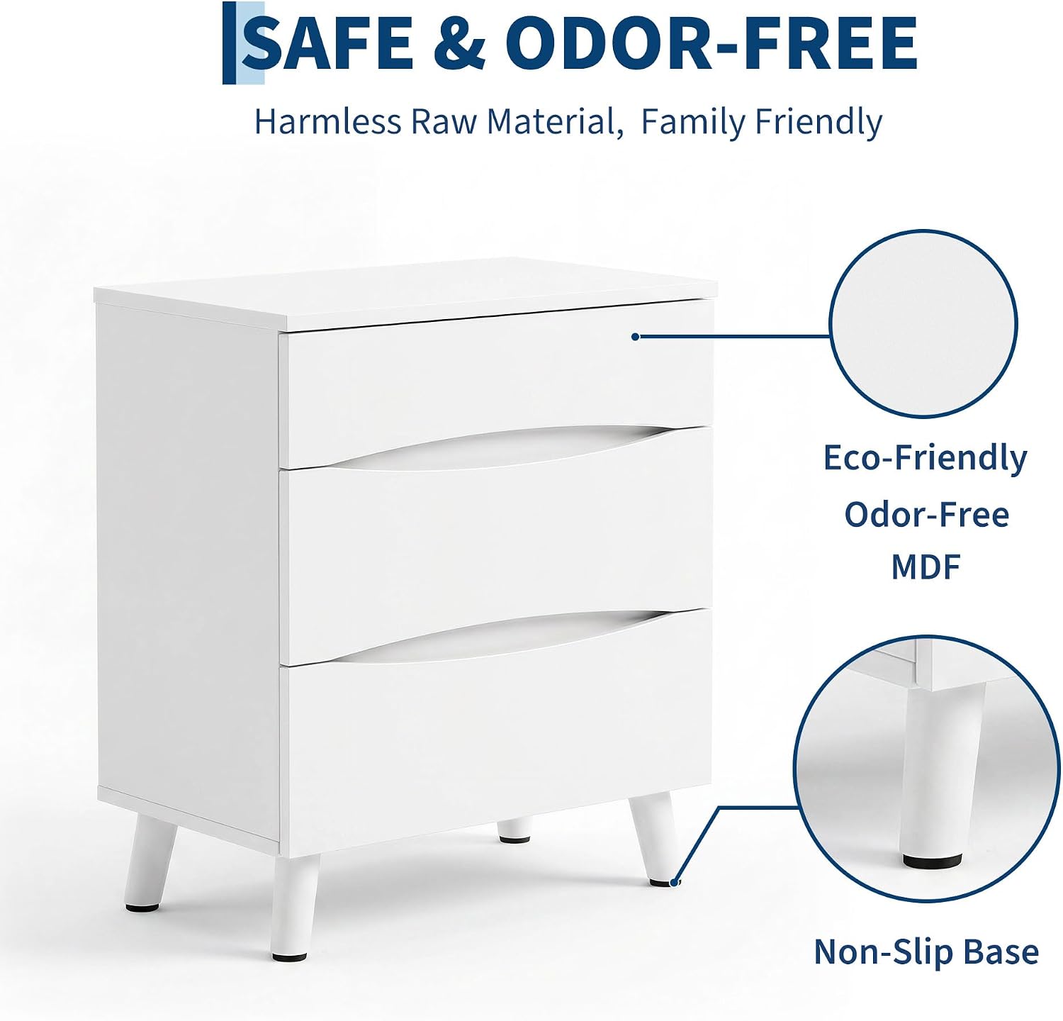 Garvee Compact 3-Drawer Bedside Cabinet Bedside Table - Space-Saving Storage End Table Cabinet, Sturdy Frame, Easy Assembly - White