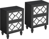 Garvee Luxury Mirrored Nightstands Set of 2 with 2 Storage Drawers and Crystal Knobs, MDF Material, Durable, Easy to Maintain, Versatile for Bedroom, Living Room - Black