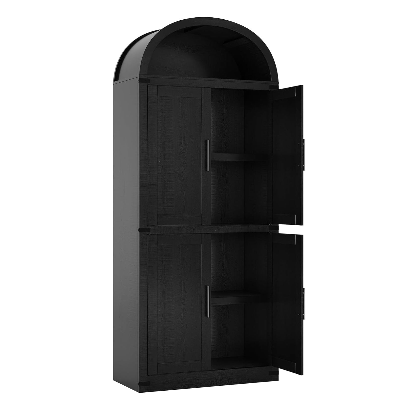 Garvee 71.6" Modern Fluted Wooden Arched Bookcase with Doors, 5-Tier Storage Organizer Cabinet for Living Room, Dining Room, Office, Black