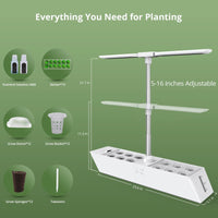 12 Pods Hydroponics Growing System Indoor Garden Kit with 24W 5 Color LED Grow Light