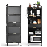 Garvee Kitchen Storage Cabinet with Wheels, 5-Tier Mobile Microwave Stand with Flip-up Doors, Freestanding Kitchen Bakers Rack for Kitchen, Dining Room, Living Room, Black (23.6"W) - Black
