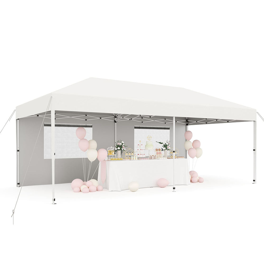 Garvee 10'x20' Pop-Up Canopy Tent - 210D Oxford Fabric Portable Instant Commercial Tent with 2 Sidewalls, 12 Stakes & 6 Sandbags for Events, White
