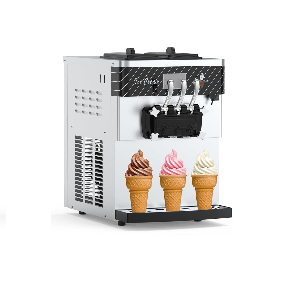 Premium 3-Flavor Soft Serve Ice Cream Machine - High Yield, Large Capacity, and Easy Cleaning