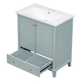 Garvee 30" Single Sink Bathroom Vanity With Ceramic Basin Sink Top, Wood Cabinet, 1 Drawer & 2 Doors, Home Bathroom, White