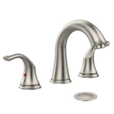 Garvee llave de baño, llave de baño con cuello de cisne para fregadero de 3 agujeros, llave de baño de níquel cepillado de 8 pulgadas con drenaje desplegable y líneas de agua (níquel cepillado)