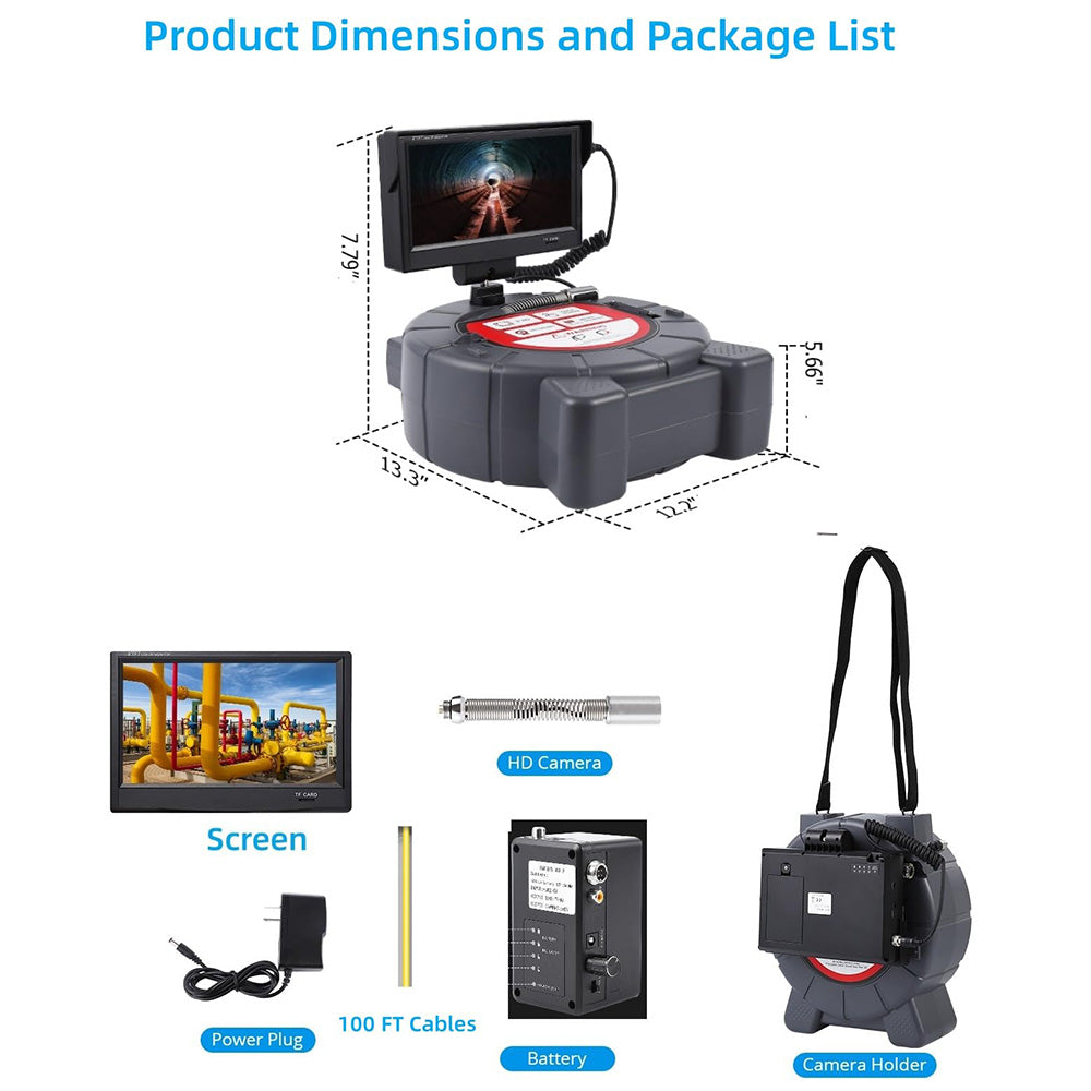 Garvee Sewer Inspection Camera with 512Hz Locator, 100ft Self-Leveling Snake Camera, 9" Touch HD Screen, DVR, Adjustable LEDs, 16GB SD Card, IP68 Waterproof for Sewer and Drainage Pipes -100ft
