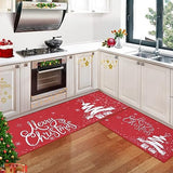 Garvee Christmas Kitchen Rug Xmas Holiday Christmas Tree Snowflake and Gift Kitchen Mat Sets 2 Pieces Non-Slip Doormat Area Runner Rug Set Floor Mat for Home Decoration, 17"x29"+17"x47" - Christmas Tree
