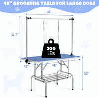 48 Inch Dog Grooming Table Adjustable Height Pet Drying Desktop Foldable Pet Grooming Table with Arms, Nooses, Mesh Tray, Foldable Pet Station Max Capacity Up to 330Lbs (Blue)
