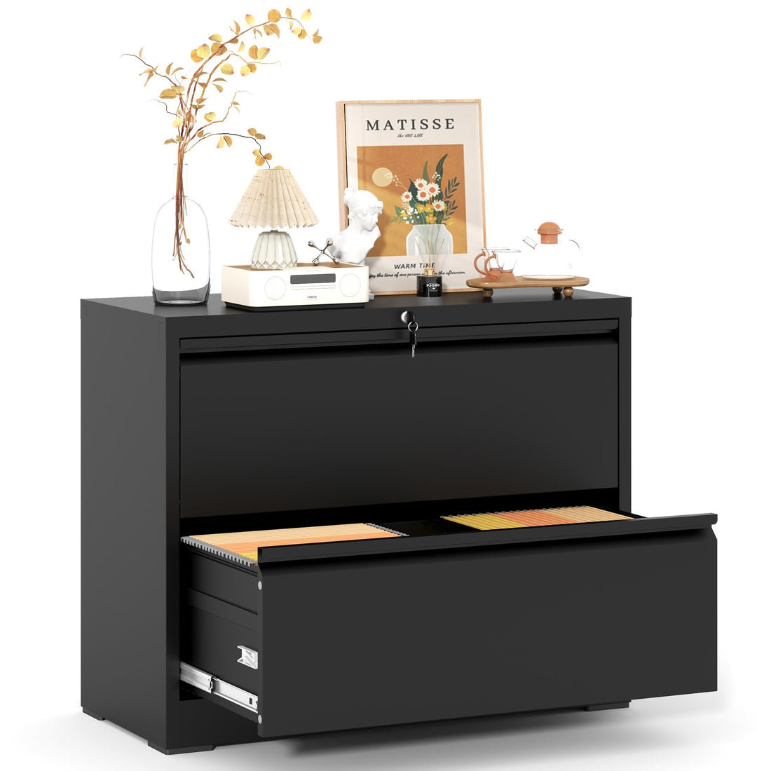 Garvee 2 Drawer File Cabinet with Lock, Metal Lateral Filing Cabinets for Letter/Legal Size Documents, Smooth Full-Extension Slides, Durable File Storage for Home Office, Black
