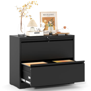 Garvee 2 Drawer File Cabinet with Lock, Metal Lateral Filing Cabinets for Letter/Legal Size Documents, Smooth Full-Extension Slides, Durable File Storage for Home Office, Black
