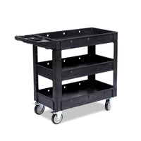 Service Cart, 550LBS 3-Shelf Heavy Duty PP Rolling Utility Cart with 360° Swivel Wheels, Large Shelf, Storage Handle for Warehouse/Garage/Cleaning