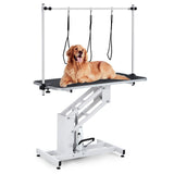 Garvee 43.3" Hydraulic Dog Grooming Table for Pet, Heavy Duty Structural Hydraulic Max Load 350Lbs Professional Pet Grooming Table with Adjustable Overhead Arm & Noose Height Range 22''-39'' - White - White