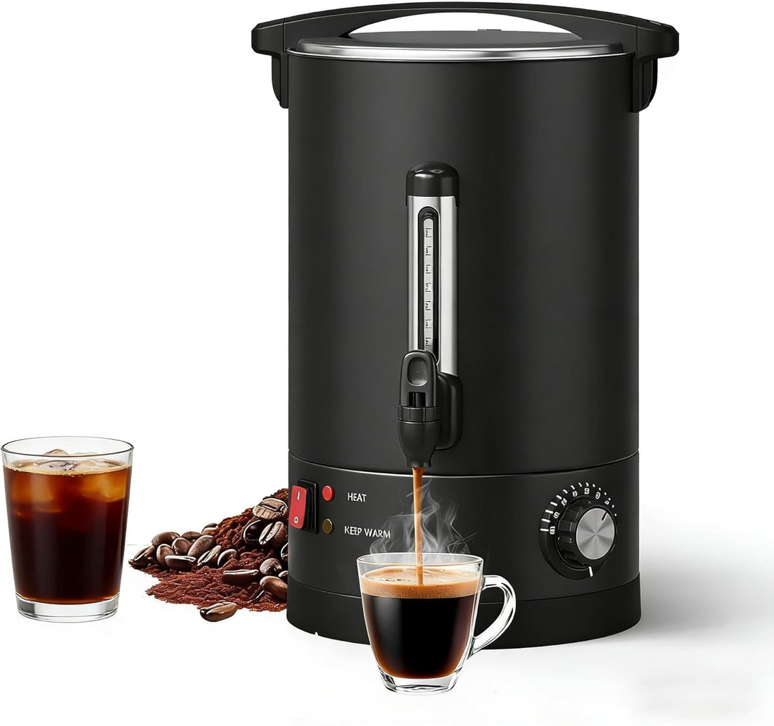 Garvee Double Wall Commercial Coffee Urn – 12L Stainless Steel Large Capacity Hot Water & Coffee Dispenser, Fast Heating Percolator – For Catering, Buffet, Event, Party, Office – Specification: 12L