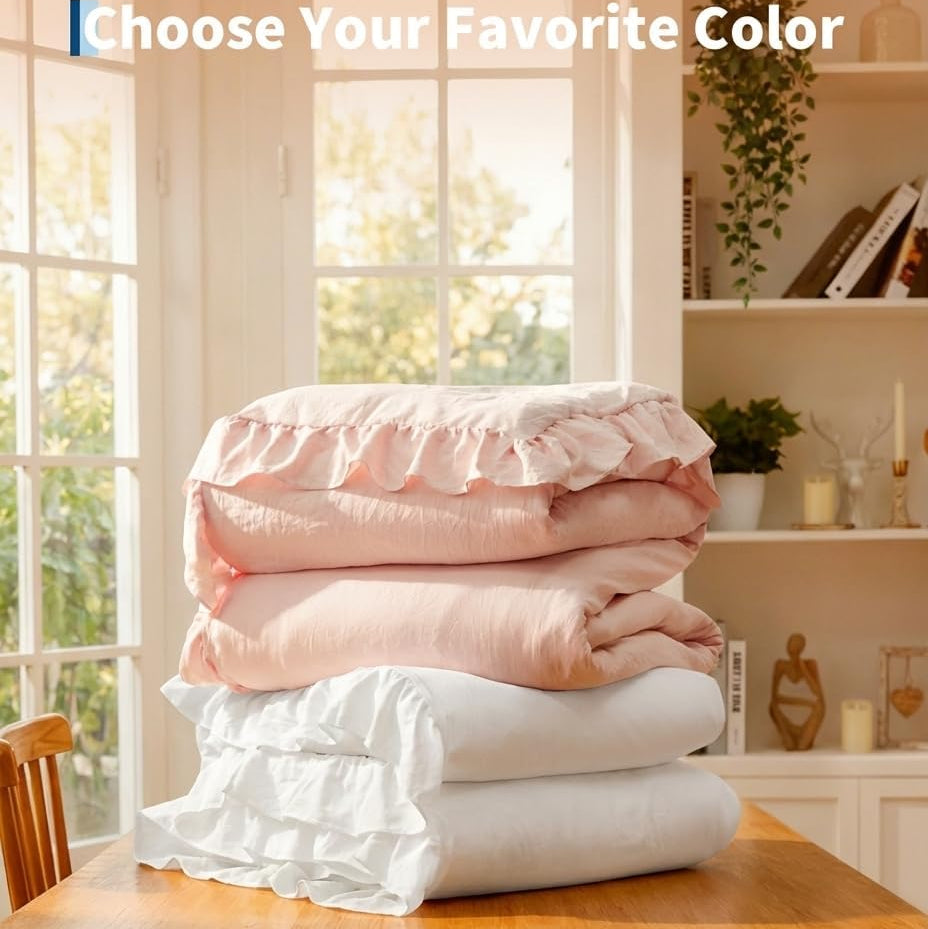 Garvee Heated Comforter Blanket Queen Size, Dual-zone Heating, Ruffle Electric Quilt with Wireless LCD Controller, Fast Heating & Overheat Protection, ETL Certified, Machine Washable, White, 90"x90"