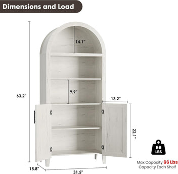 Garvee 5-Tier Arched Bookcase, Bookshelf with Adjustable Shelves, Home Office Shelf Storage Organizer, Floor Standing Display Storage Shelves for Bedroom/Living Room, White