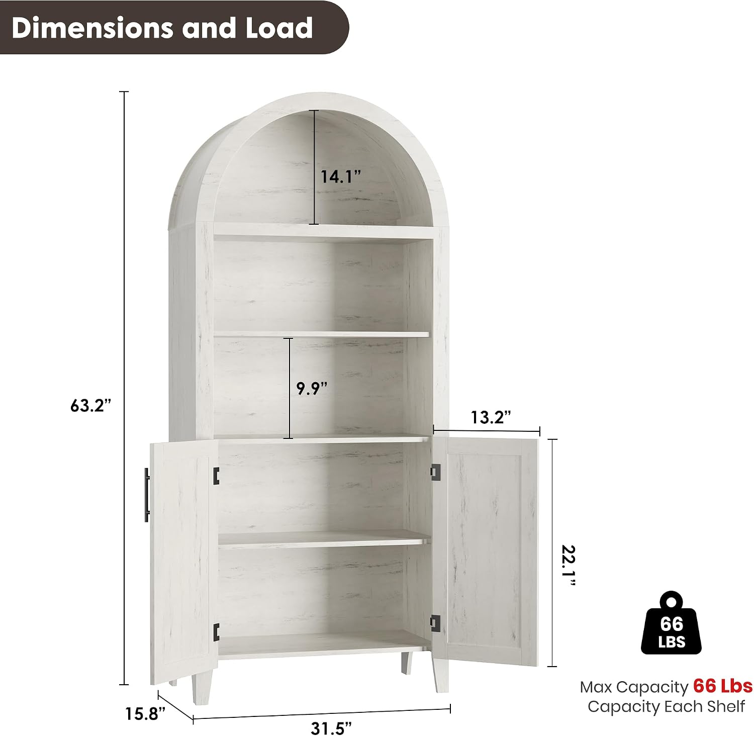 Garvee 5-Tier Arched Bookcase, Bookshelf with Adjustable Shelves, Home Office Shelf Storage Organizer, Floor Standing Display Storage Shelves for Bedroom/Living Room, White