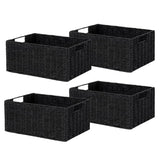 Garvee 4 Pack Storage Baskets Foldable Woven Bins for Bathroom Bedroom Laundry Pantry 12.2x7.1x5.9 Inch Natural Color - Black
