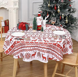 Garvee Round Table Cloths 60 Inch Xmas Tree and Deer Design Waterproof Tablecloth Boho Table Cover for Outdoor, Indoor Party Kitchen Dining RoomRound 60x60, White/Red - White/Red