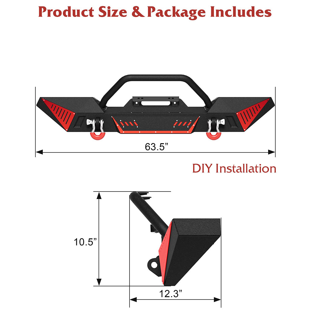 Garvee Full Width Front Bumper, Compatible with Jeep 2018-2023 Wrangler JL & Unlimited JLU(2/4 Doors),2020-2023 Gladiator JT, Off-road DIY Paintable, Textured Black