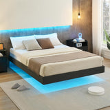 Garvee Floating Full Bed Frame with Led Lights, Modern Full Size, Upholstered Platform Bed Frame, No Box Spring Needed, Easy Assembly, Black - Grey